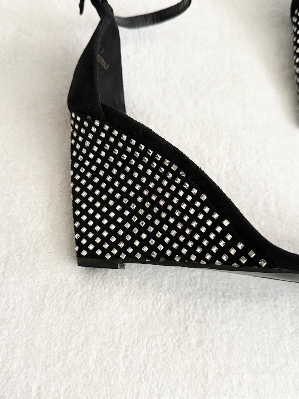 Lulus Black Rhinestone Ankle Strap Wedge Sandals Size